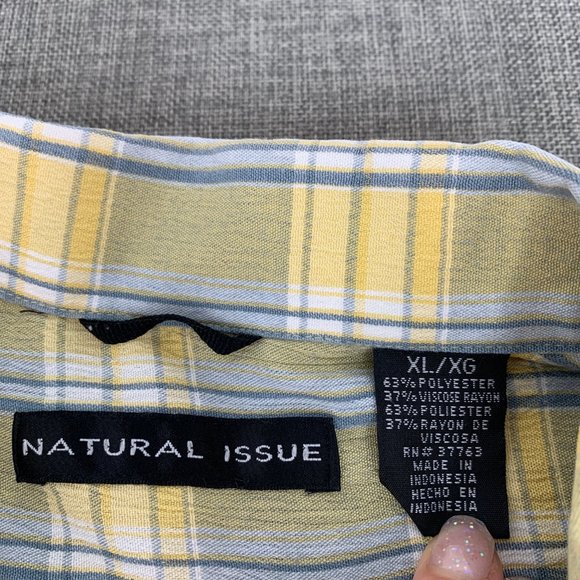 Mens Natural Issue Yellow Plaid‎ button Down Shirt Size XL Short Sleeve Collared - Picture 2 of 7